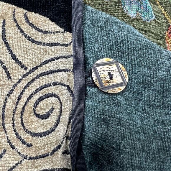 Indigo Moon Multicolor Velvet Embroidered Beaded Tapestry Jacket Boho SzL Flawed - Picture 10 of 16